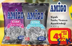 AMİGO SİYAH TUZLU/TUZSUZ AYÇEKİRDEĞİ 400 G fiyat ve kampanya bilgisi